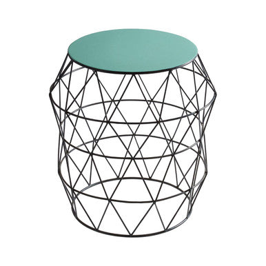 Orsina Corina Green Enamel Side Table – Black Metal Wireframe Base
