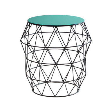 Orsina Corina Green Enamel Side Table – Black Metal Wireframe Base