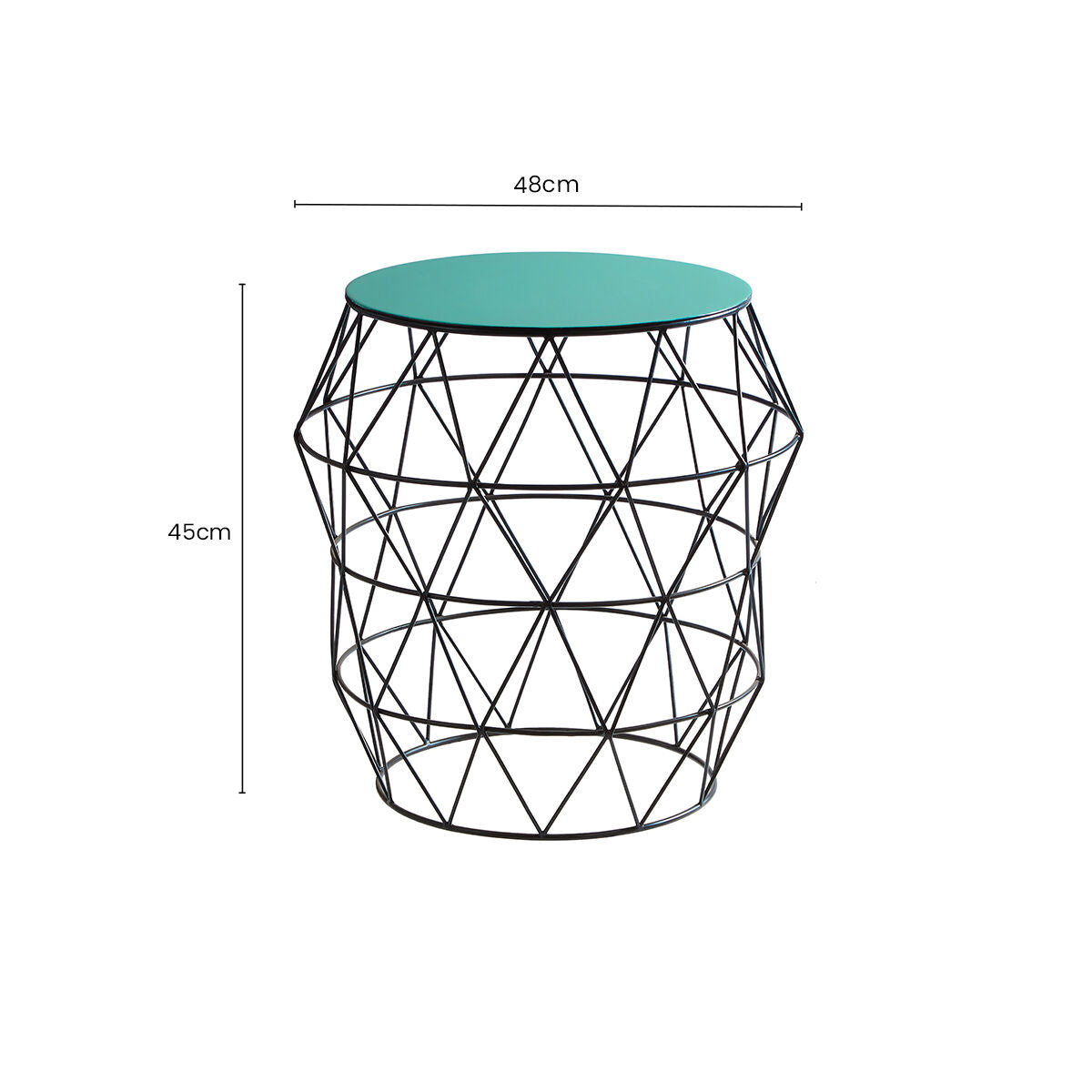 Orsina Corina Green Enamel Side Table – Black Metal Wireframe Base