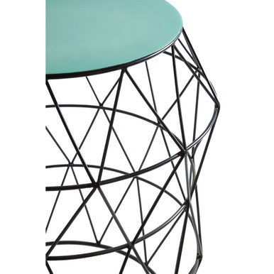 Orsina Corina Green Enamel Side Table – Black Metal Wireframe Base