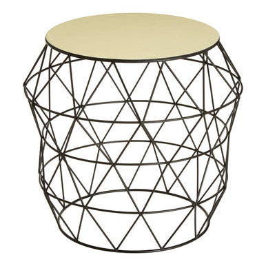 Orsina Corina Ivory Enamel Side Table – Geometric Black Metal Base