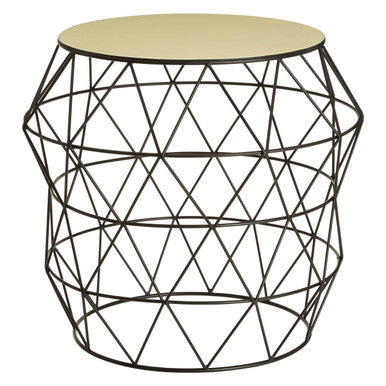 Orsina Corina Ivory Enamel Side Table – Geometric Black Metal Base