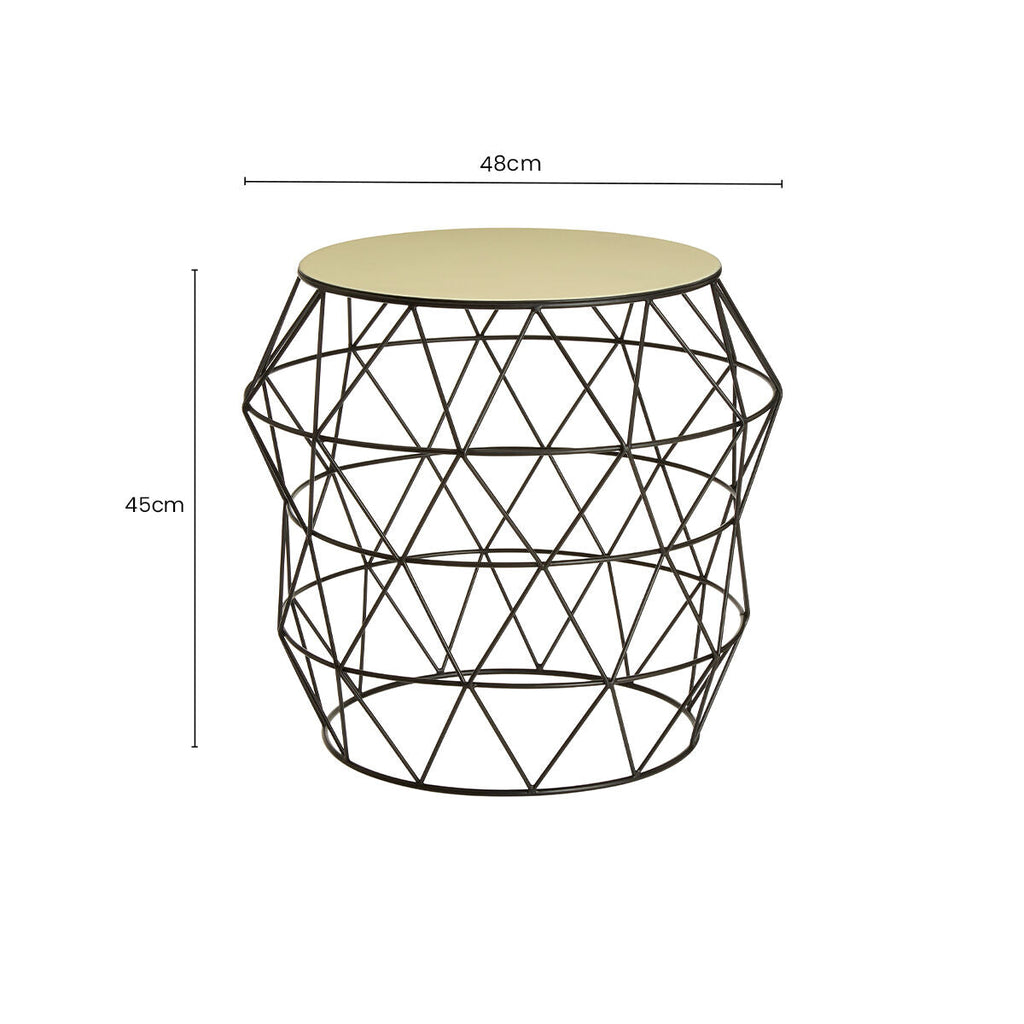 Orsina Corina Ivory Enamel Side Table – Geometric Black Metal Base