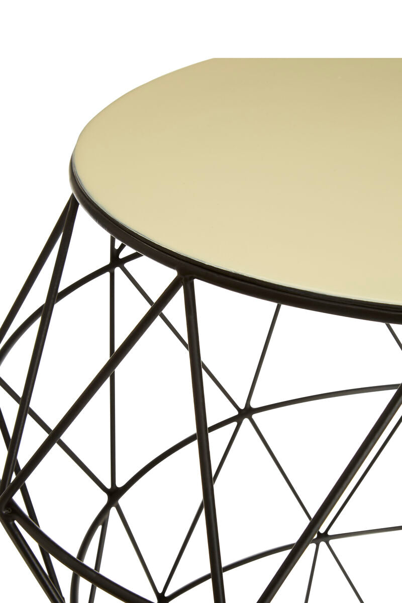 Orsina Corina Ivory Enamel Side Table – Geometric Black Metal Base