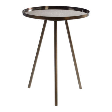 Orsina Corra Round Side Table – Black Iron with Antique Glass Top
