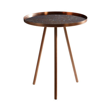 Orsina Corra Matte Copper Side Table with Round Antique Glass Top