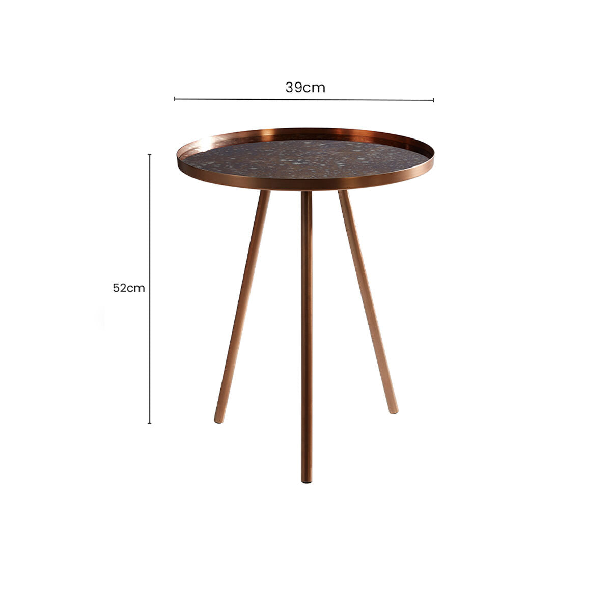 Orsina Corra Matte Copper Side Table with Round Antique Glass Top