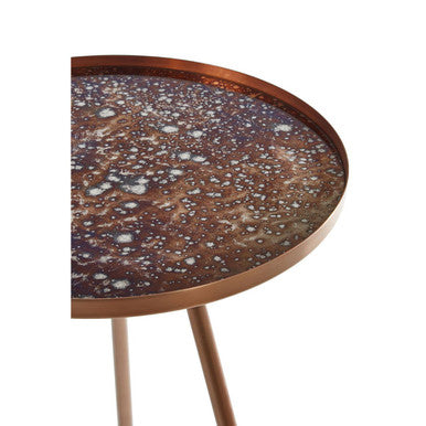 Orsina Corra Matte Copper Side Table with Round Antique Glass Top