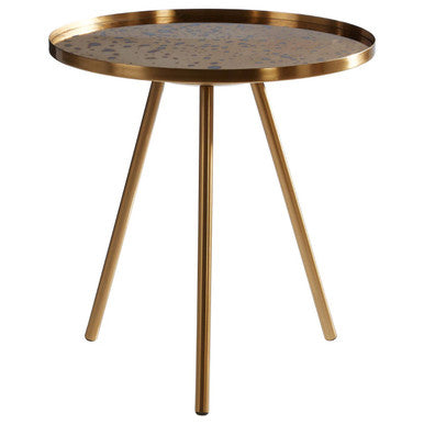 Orsina Corra Gold Side Table – Round Glass Top with Splayed Legs