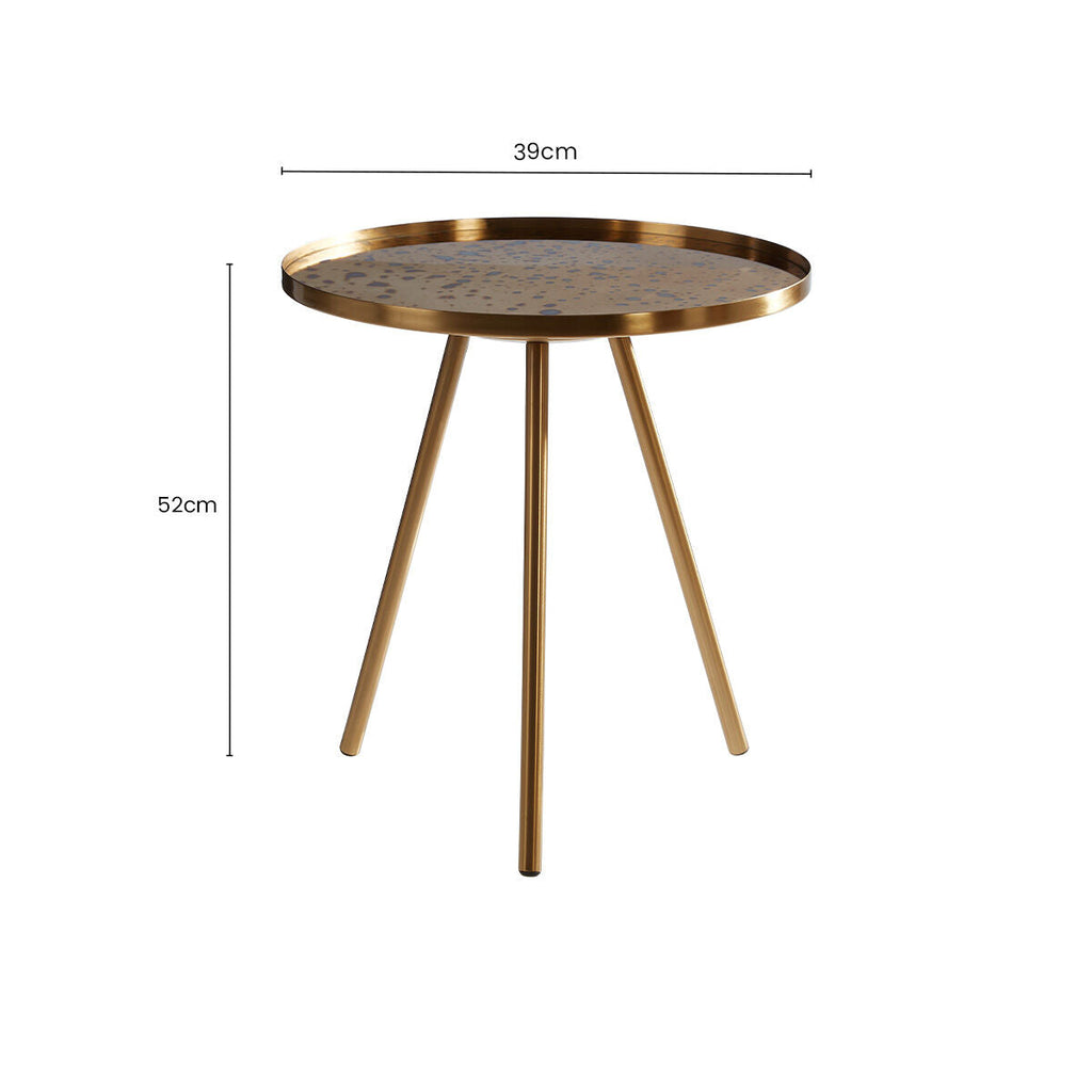 Orsina Corra Gold Side Table – Round Glass Top with Splayed Legs