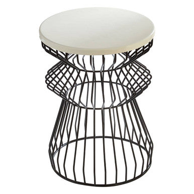 Orsina Corina Round Side Table – White Top with Black Iron Curved Base