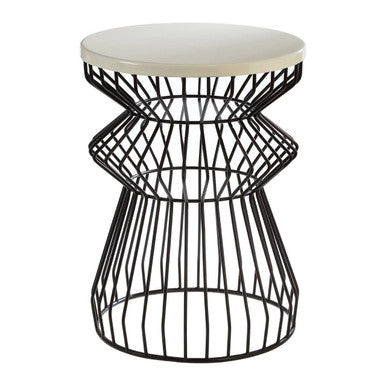 Orsina Corina Round Side Table – White Top with Black Iron Curved Base