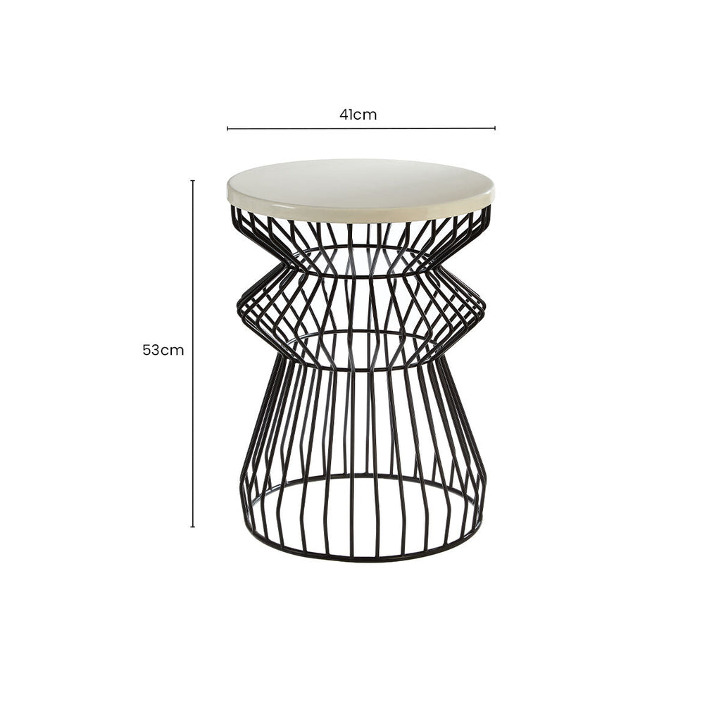 Orsina Corina Round Side Table – White Top with Black Iron Curved Base
