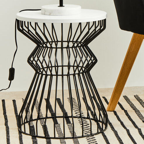 Orsina Corina Round Side Table – White Top with Black Iron Curved Base