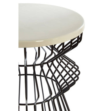 Orsina Corina Round Side Table – White Top with Black Iron Curved Base