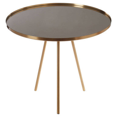 Orsina Corra Gold Side Table – Round Mirrored Top Minimal Iron Base