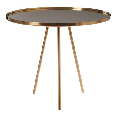 Orsina Corra Gold Side Table – Round Mirrored Top Minimal Iron Base