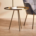Orsina Corra Gold Side Table – Round Mirrored Top Minimal Iron Base