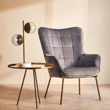 Orsina Corra Gold Side Table – Round Mirrored Top Minimal Iron Base