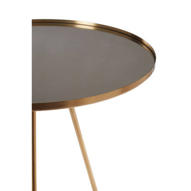 Orsina Corra Gold Side Table – Round Mirrored Top Minimal Iron Base
