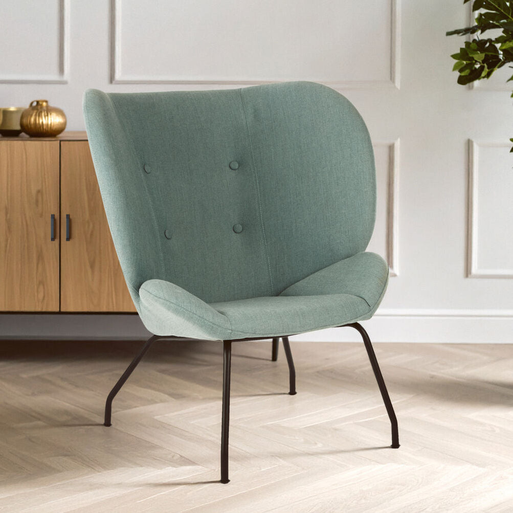 Orsina Kolding Green Fabric Accent Chair – Tufted Winged Armchair