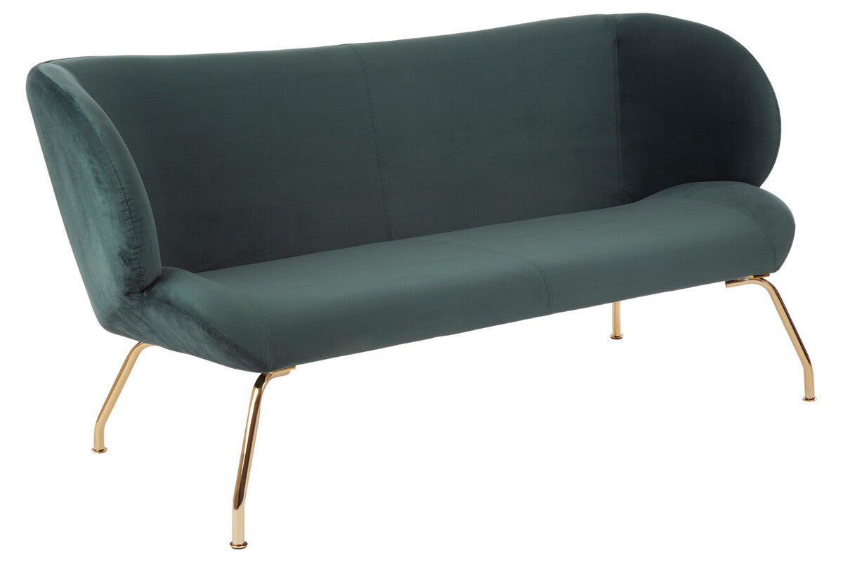 Orsina Kolding 2-Seater Green Sofa – Modern Velvet Loveseat with Gold Legs