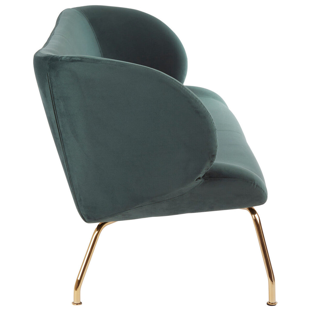 Orsina Kolding 2-Seater Green Sofa – Modern Velvet Loveseat with Gold Legs