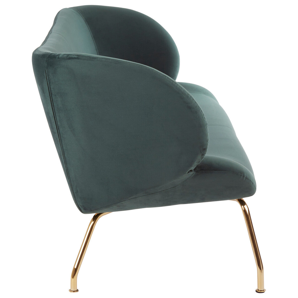 Orsina Kolding 2-Seater Green Sofa – Modern Velvet Loveseat with Gold Legs