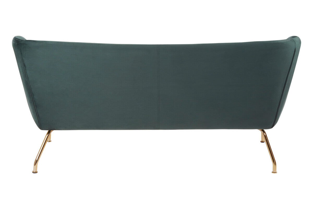 Orsina Kolding 2-Seater Green Sofa – Modern Velvet Loveseat with Gold Legs