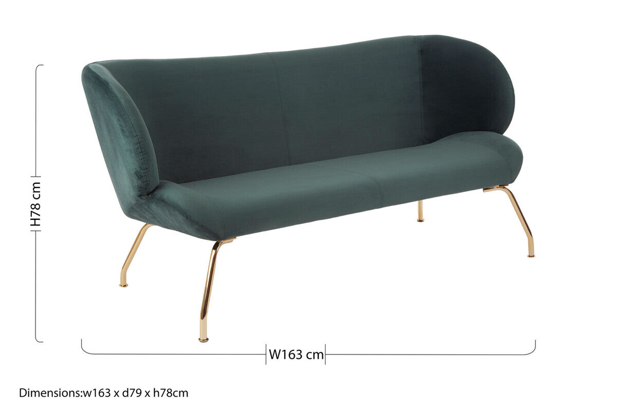 Orsina Kolding 2-Seater Green Sofa – Modern Velvet Loveseat with Gold Legs