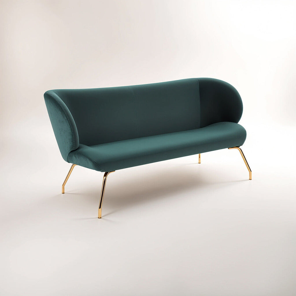 Orsina Kolding 2-Seater Green Sofa – Modern Velvet Loveseat with Gold Legs