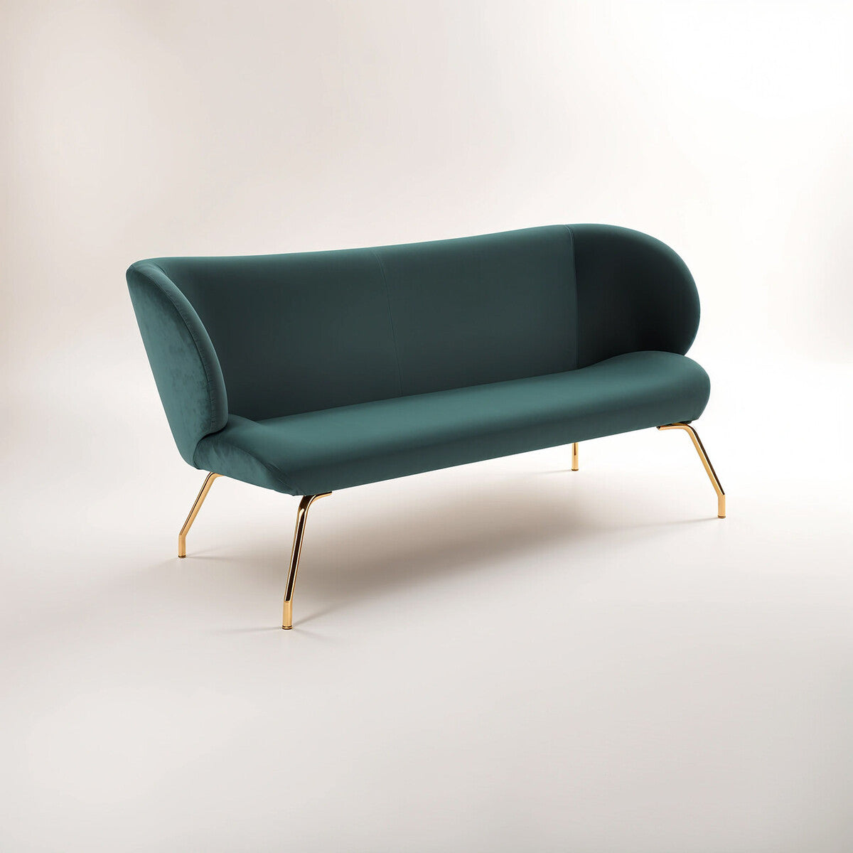 Orsina Kolding 2-Seater Green Sofa – Modern Velvet Loveseat with Gold Legs