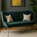Orsina Kolding 2-Seater Green Sofa – Modern Velvet Loveseat with Gold Legs
