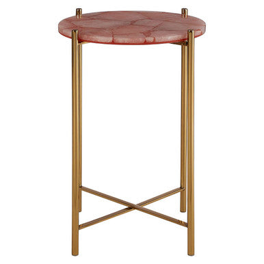 Orsina Vita Pink Quartz Side Table | Gold Steel Cross Base End Table