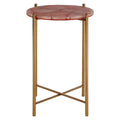 Orsina Vita Pink Quartz Side Table | Gold Steel Cross Base End Table