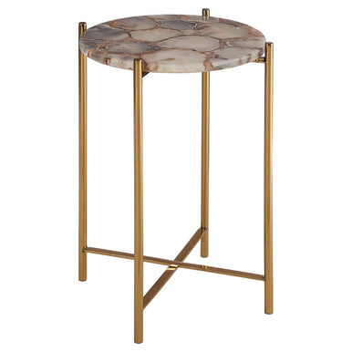 Orsina Vita Natural Agate Side Table – Gold Steel Cross Base