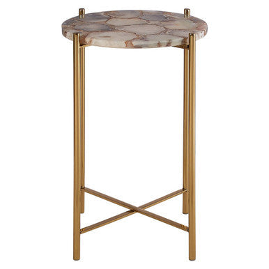 Orsina Vita Natural Agate Side Table – Gold Steel Cross Base