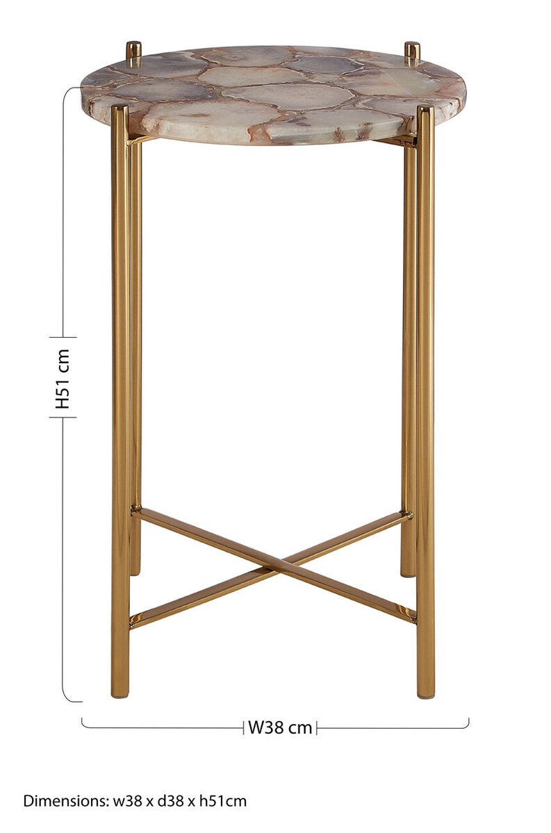 Orsina Vita Natural Agate Side Table – Gold Steel Cross Base