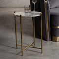 Orsina Vita Natural Agate Side Table – Gold Steel Cross Base