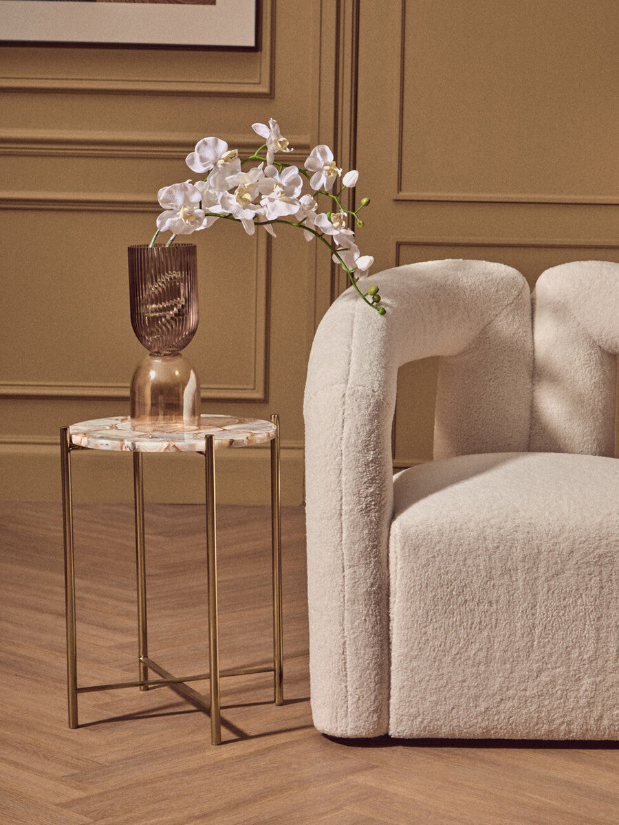 Orsina Vita Natural Agate Side Table – Gold Steel Cross Base