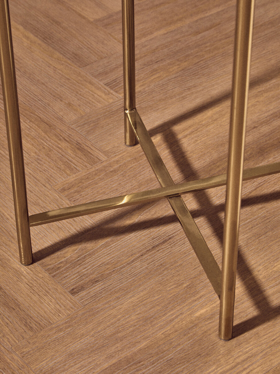 Orsina Vita Natural Agate Side Table – Gold Steel Cross Base
