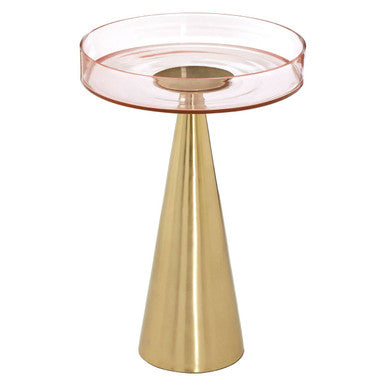 Orsina Martini Side Table – Pink Tinted Glass with Gold Conical Base