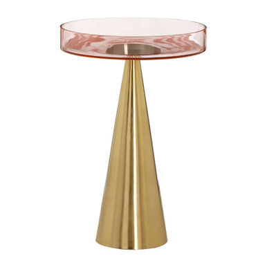 Orsina Martini Side Table – Pink Tinted Glass with Gold Conical Base