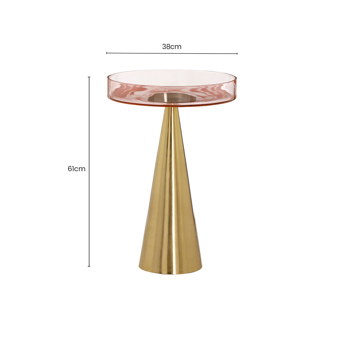Orsina Martini Side Table – Pink Tinted Glass with Gold Conical Base