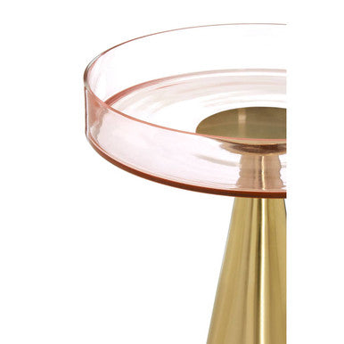 Orsina Martini Side Table – Pink Tinted Glass with Gold Conical Base