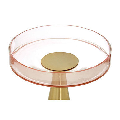 Orsina Martini Side Table – Pink Tinted Glass with Gold Conical Base