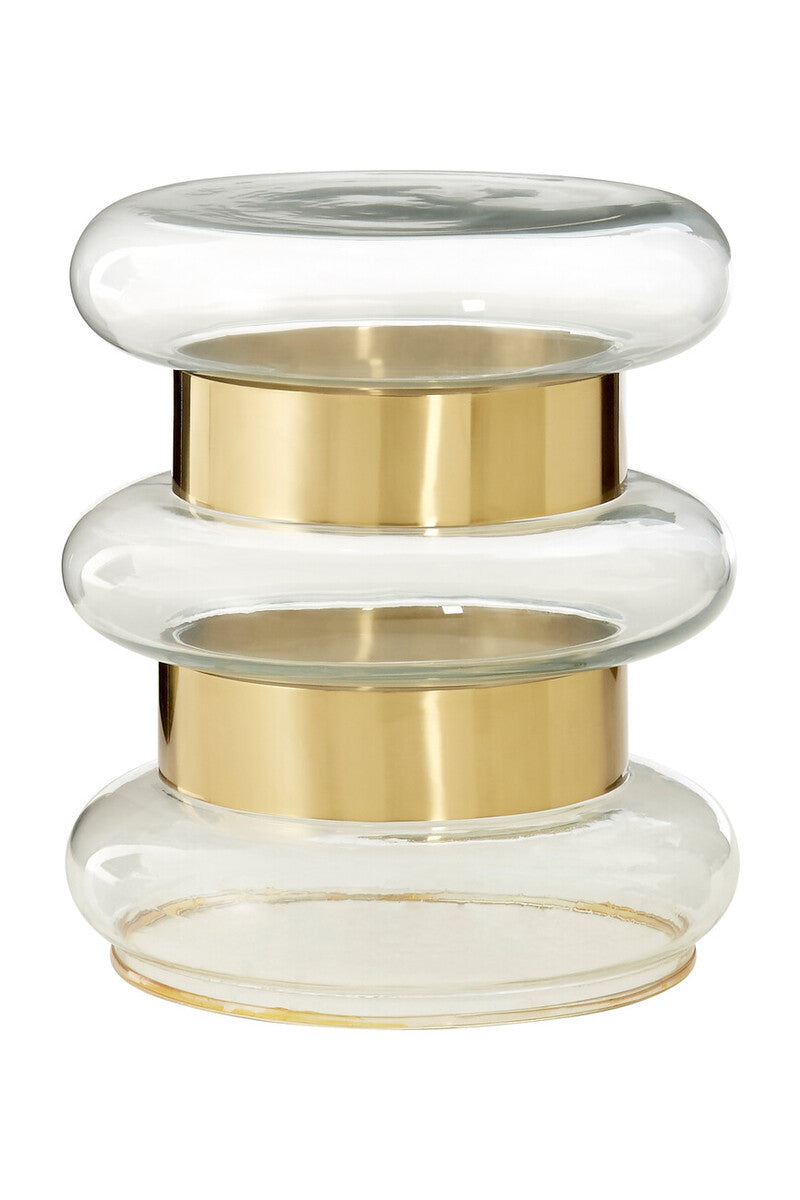 Orsina Margot Round Gold Side Table with Clear Glass and Steel Frame