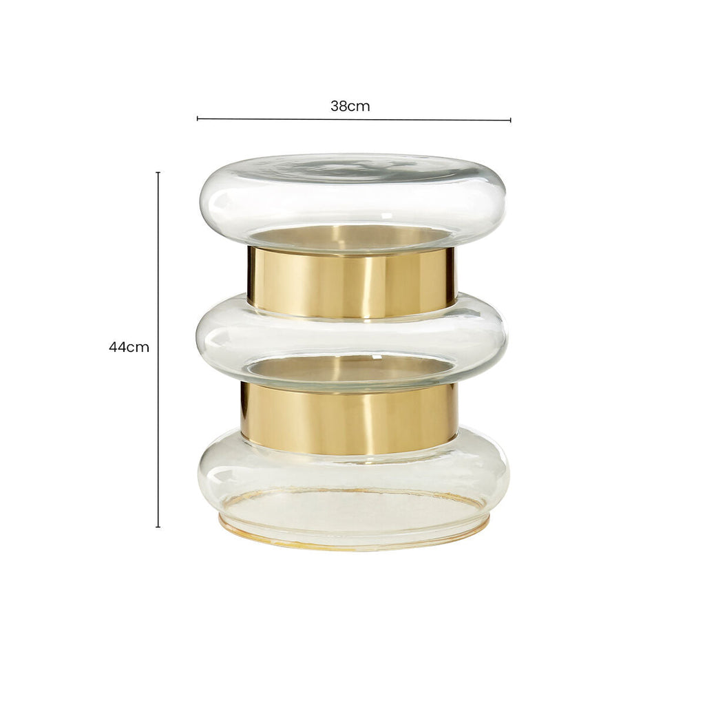 Orsina Margot Round Gold Side Table with Clear Glass and Steel Frame