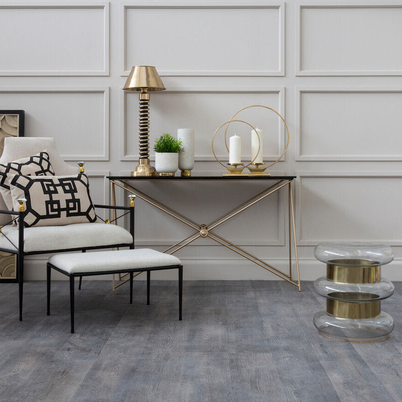 Orsina Margot Round Gold Side Table with Clear Glass and Steel Frame