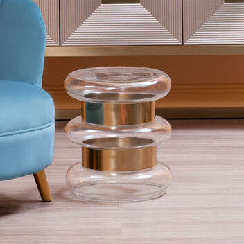Orsina Margot Round Gold Side Table with Clear Glass and Steel Frame